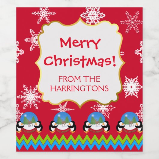 Pinguine und Schneekanäle, Weihnachtsweinetiketten Weinetikett (Einzelnes Label)