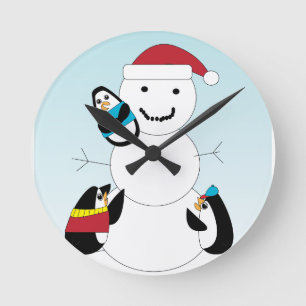 Pinguine und Snow Man Runde Wanduhr