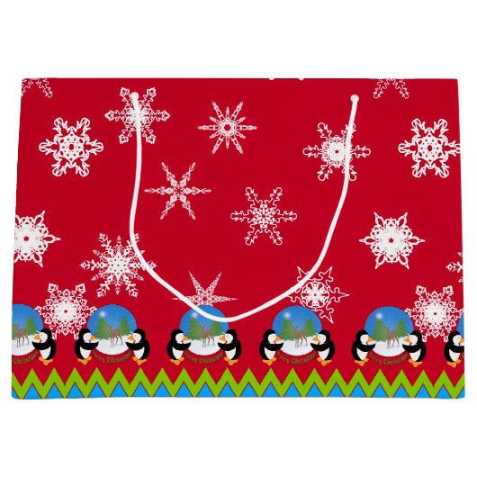Pinguine und Snowglobs, Weihnachtsgeschenktasche Große Geschenktüte (Vorderseite)