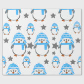 Pinguine und Sterne Spaß blau Geschenkpapier (Flach)