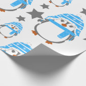 Pinguine und Sterne Spaß blau Geschenkpapier (Ecke)
