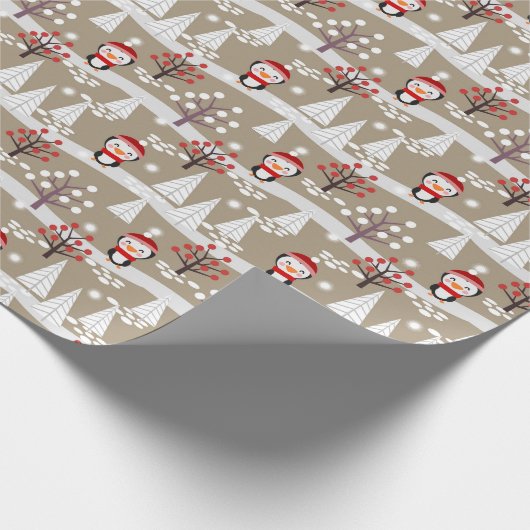 Pinguine und Weihnachtsbäume Geschenkpapier (Ecke)