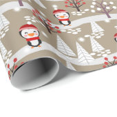 Pinguine und Weihnachtsbäume Geschenkpapier (Rolleneckpunkt)