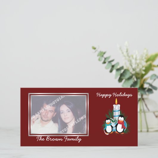 Pinguine und Weihnachtsgebräuche Feiertagskarte (Stehend Vorderseite)