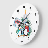 Pinguine und Weihnachtsgebräuche Große Wanduhr (Winkel)