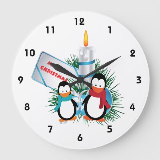 Pinguine und Weihnachtsgebräuche Große Wanduhr (Vorderseite)