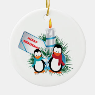 Pinguine und Weihnachtsgebräuche Keramikornament