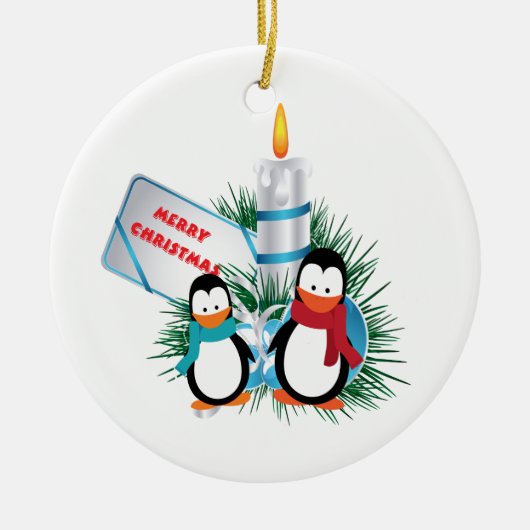 Pinguine und Weihnachtsgebräuche Keramikornament (Vorne)