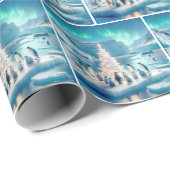 Pinguine versammelten sich um einen Weihnachtsbaum Geschenkpapier (Rolleneckpunkt)