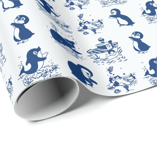 Pinguine, Wale und Dolphin Geschenkpapier (Rolleneckpunkt)
