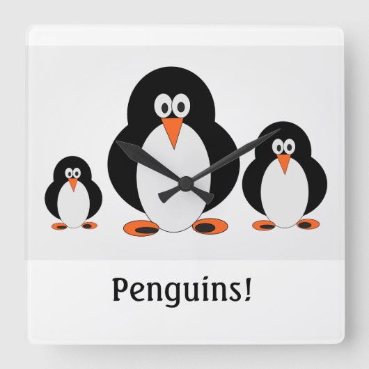 Pinguine Wall Clock mit Option für benutzerdefinie Quadratische Wanduhr (Vorderseite)