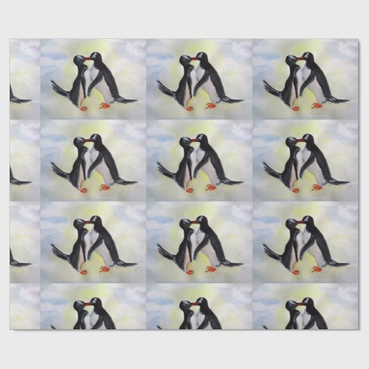 Pinguine Watercor Art Matte Wrapping Paper Geschenkpapier (Flach)