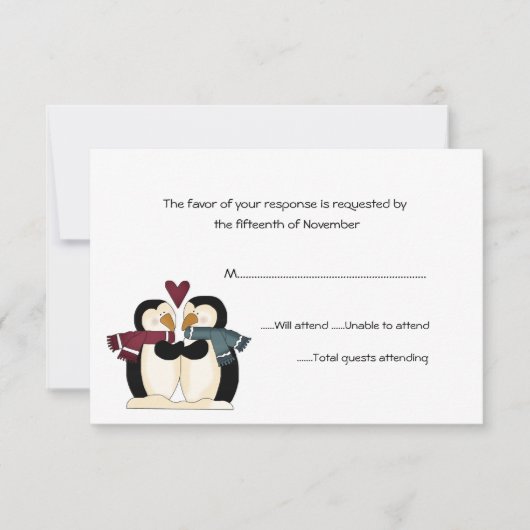 Pinguine Wedding Response Card RSVP Karte (Vorderseite)