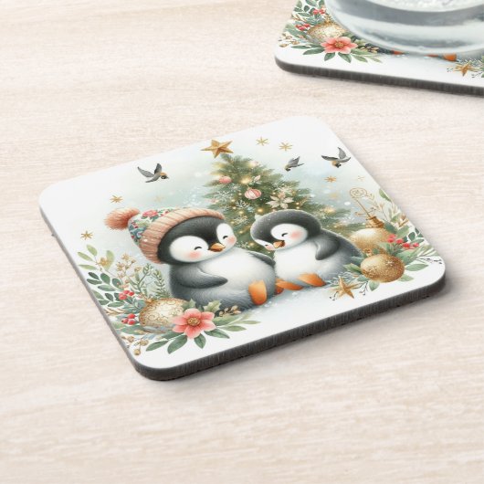 Pinguine Weihnachten Getränkeuntersetzer (Linke Seite)