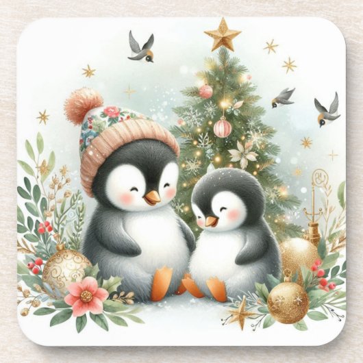 Pinguine Weihnachten Getränkeuntersetzer (Vorderseite)