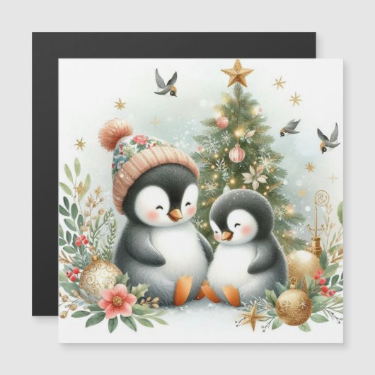 Pinguine Weihnachten Magnetkarte (Vorne/Hinten)