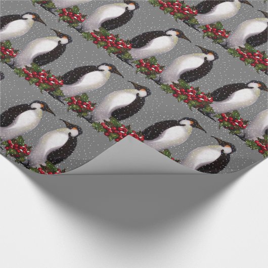 Pinguine: Weihnachten: Stechpalme, Schneeflocken: Geschenkpapier (Ecke)