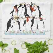 Pinguine Weihnachtsbaum Comic Illustration Geschirrtuch (Gefaltet)