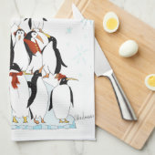 Pinguine Weihnachtsbaum Comic Illustration Geschirrtuch (Viertel Falte)