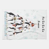 Pinguine Weihnachtsbaum Comic Illustration Geschirrtuch (Horizontal)
