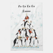 Pinguine Weihnachtsbaum Comic Illustration Geschirrtuch (Vertikal)