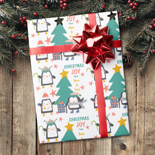 Pinguine Weihnachtsfreude und Weihnachtsbaum Geschenkpapier