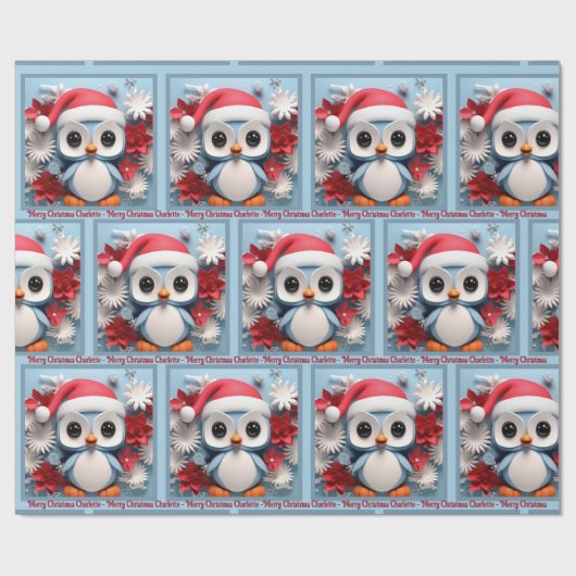 Pinguine Weihnachtsgeschenk mit Individuelle Name  Geschenkpapier (Flach)