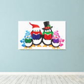 Pinguine Weihnachtslieder mit Hats und Scarfs Leinwanddruck (Insitu (Holzboden))