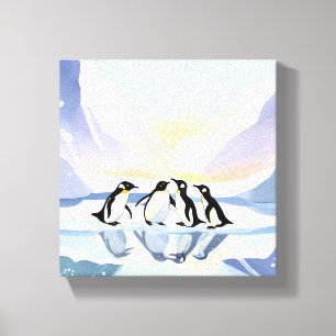 Pinguine Winter Aquarell Schnee und Eis Cute Leinwanddruck
