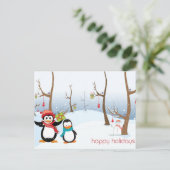 Pinguine Winter Szene, glückliche Ferien Feiertagspostkarte (Stehend Vorderseite)