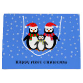 Pinguine zum ersten Weihnachtsgebrauch blau Große Geschenktüte (Vorderseite)