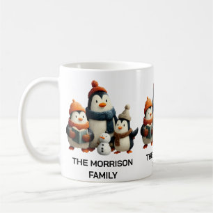 Pinguinfamilie im Winter mit Schneemann Kaffeetasse