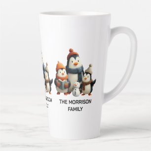 Pinguinfamilie im Winter mit Schneemann Milchtasse