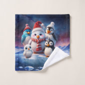 Pinguinfreunde im niedlichen Cartoon. Badhandtuch Set (Waschlappen)