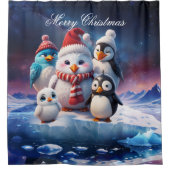 Pinguinfreunde im niedlichen Cartoon. Duschvorhang (Vorderseite)