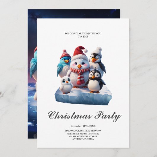 Pinguinfreunde im niedlichen Cartoon. Einladung (Vorne/Hinten)