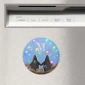 Pinguinfreunde schauen auf mit Monogramm Blasen Magnet (In Situ (Geschirrspüler))