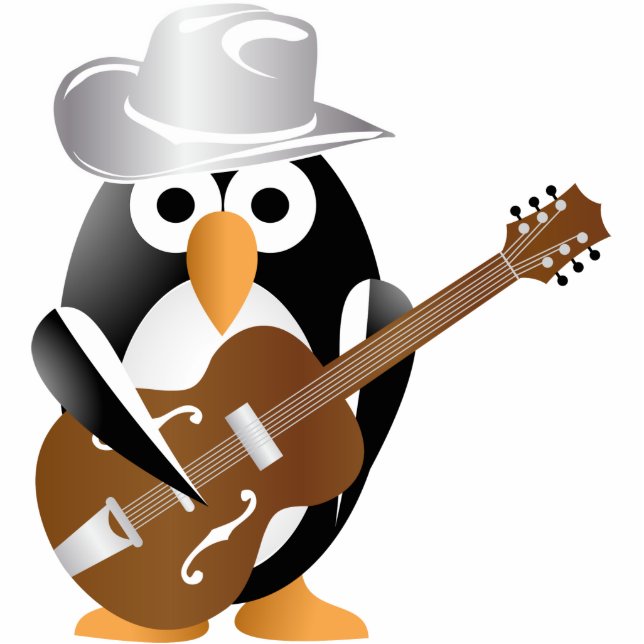 Pinguingitarrist Freistehende Fotoskulptur (Vorne)