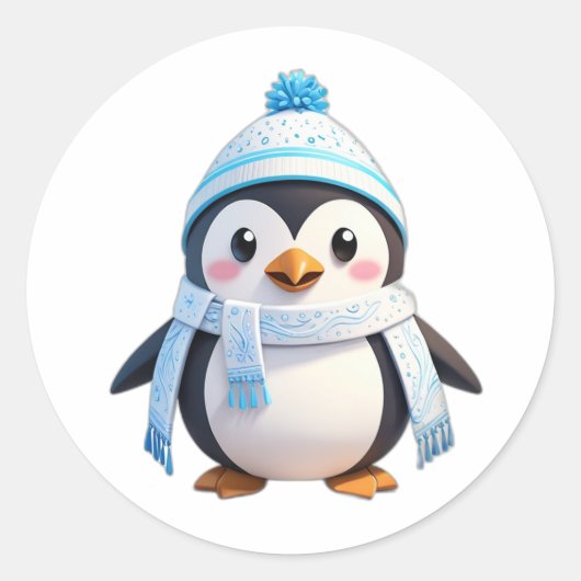 Pinguinkleber mit Schal und Schnee Runder Aufkleber (Vorderseite)
