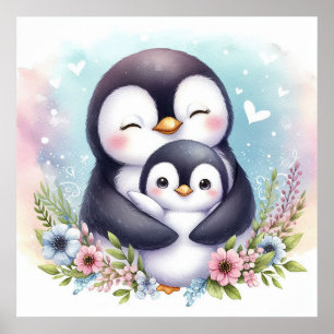 Pinguinmutter und Baby Poster