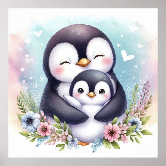 Pinguinmutter und Baby Poster (Vorne)