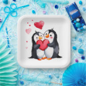 Pinguinpaare mit roten Herzen Pappteller (Party)