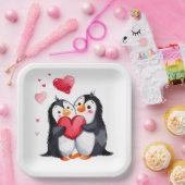 Pinguinpaare mit roten Herzen Pappteller (Party)