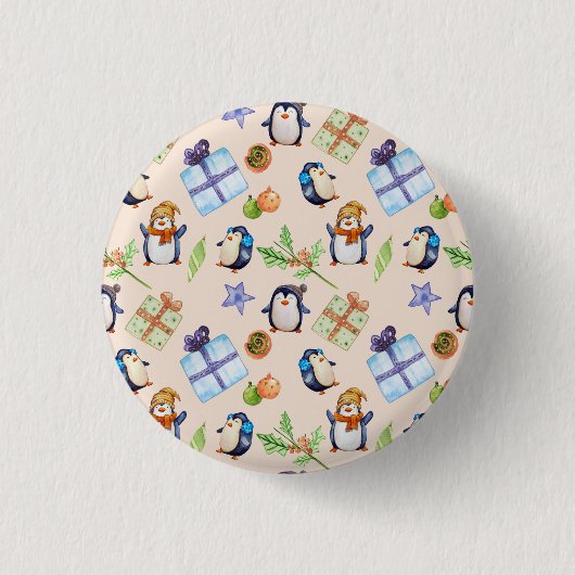 Pinguinparty – festlicher Winterspaß Button (Vorderseite)