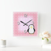 Pinguinrosa Quadratische Wanduhr (Zuhause)