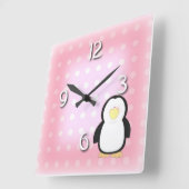 Pinguinrosa Quadratische Wanduhr (Winkel)