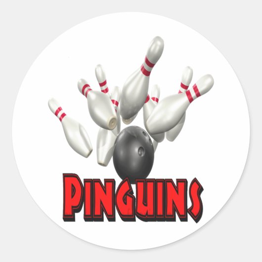 Pinguins Bowling Runder Aufkleber (Vorderseite)