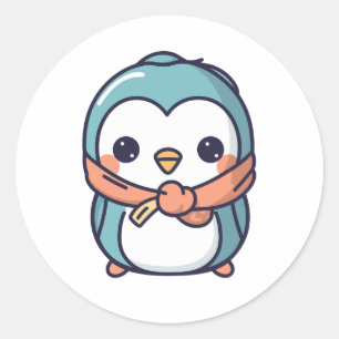 Pinguin's Delight Kawaii-Style Grafik Runder Aufkleber