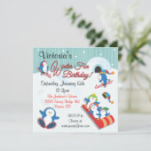 Pinguins Winterspass Einladungen zum Geburtstag (Stehend Vorderseite)