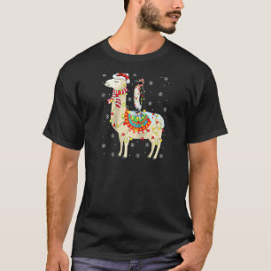 Pinguins Xmas Lighting Pinguin Riding Llama Christ T-Shirt